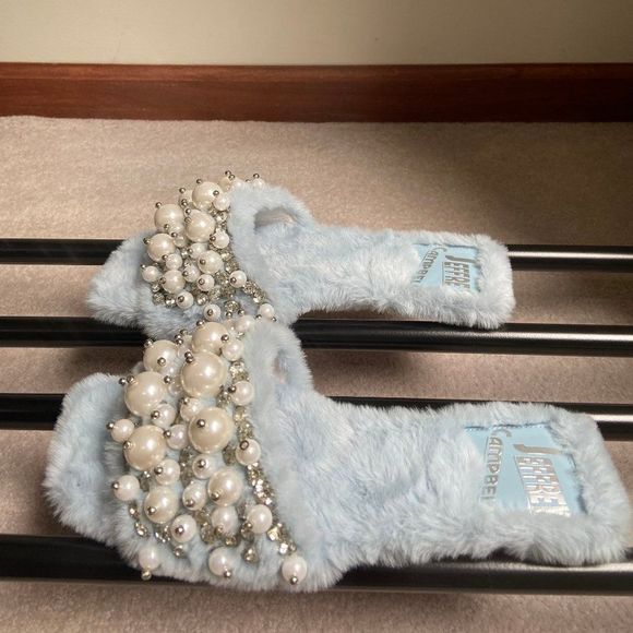 JEFFREY CAMPBELL Fascile Pearl Gemstones Plush Slide Sandals - NEW NWOB - Picture 3 of 8